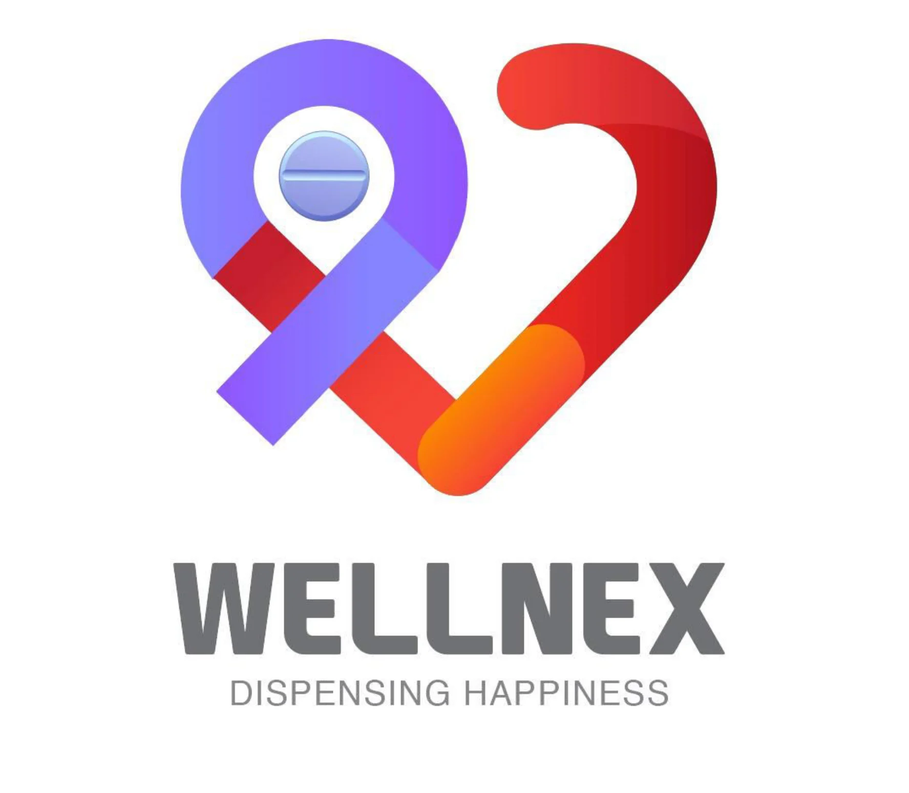 Wellnex logo representing health, care, and happiness dispensing services